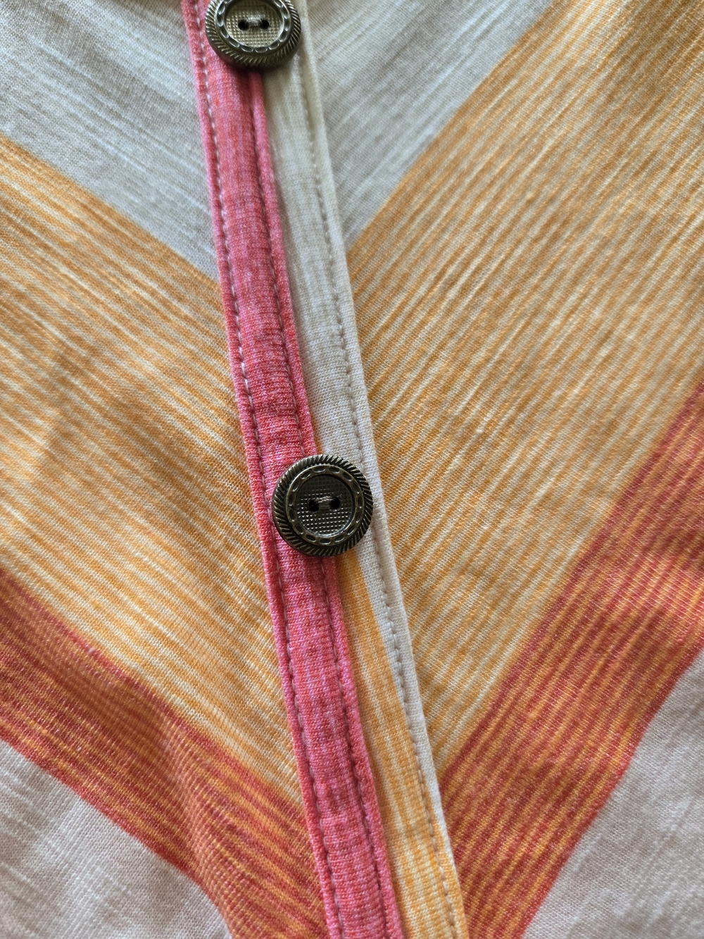 Vintage Rose Chevron Tie-Front V-Neck Top - Pink & Orange Boho Sunset Stripes - Picture 5 of 6